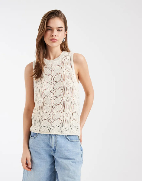  Vero Moda Sleeveless Patterned Crochet Tank Top In Cream White 