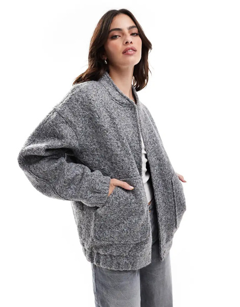  Vero Moda Slouchy Textured Bomber Jacket In Medium Grey 