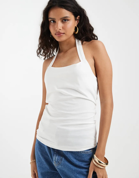  Vero Moda Smooth Jersey Halter Neck Top In White 