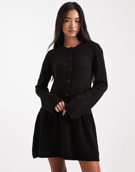  Vero Moda Soft Knitted Button Front Mini Dress In Black 