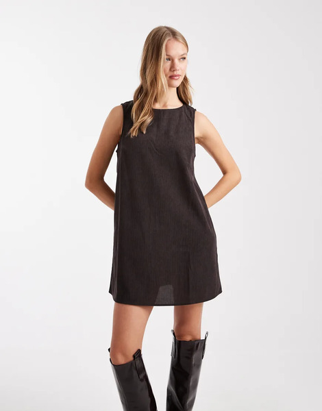  Vero Moda Soft Micro Cord Mini Dress In Chocolate Brown 