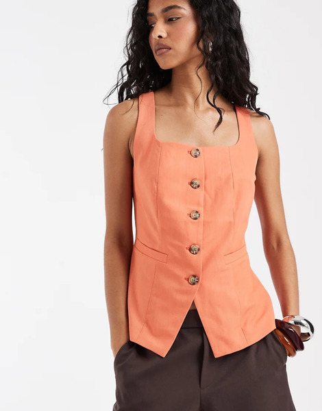  Vero Moda Tailored Square Neck Waistcoat In Orange 