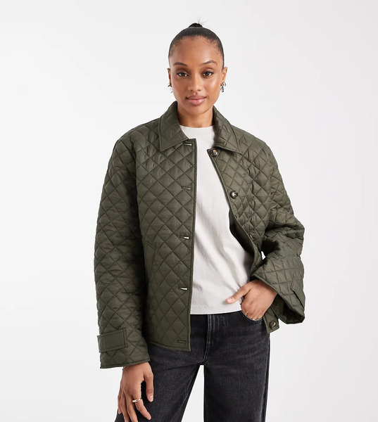  Vero Moda Tall Button Down Quilted Jacket In Deep Khaki Green 