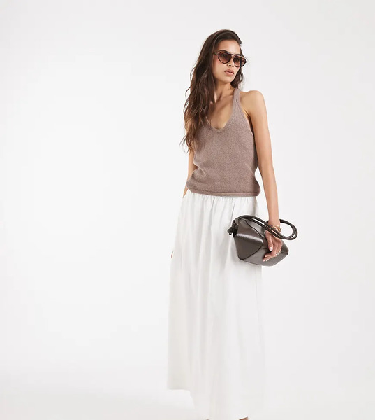  Vero Moda Tall Pull On Full Midi Skirt In White 
