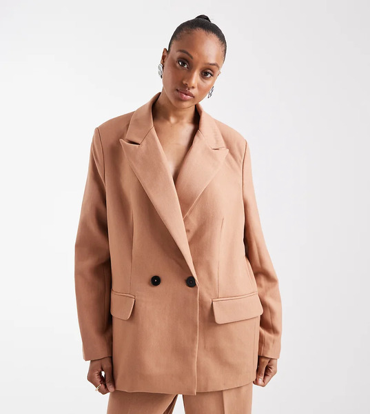  Vero Moda Tall Tailored Herringbone Co Ord Blazer In Mocha Brown 