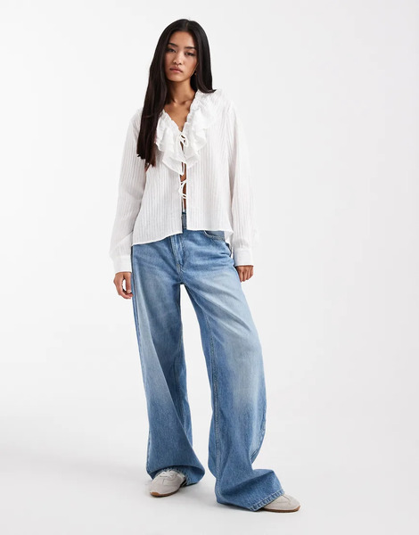  Vero Moda Tie Front Frill Neck Boho Blouse In White 