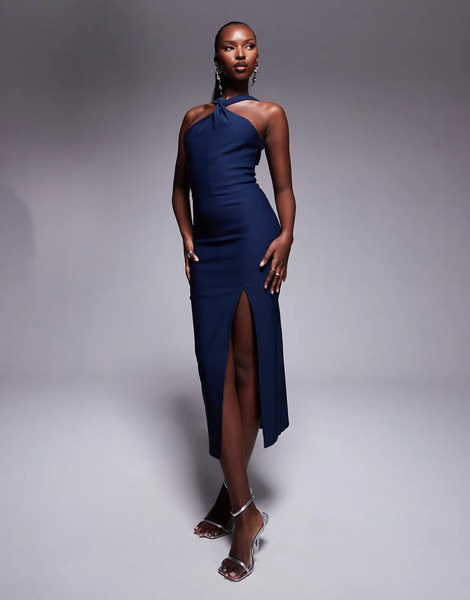  Vesper Cross Neck Midaxi Dress In Navy 