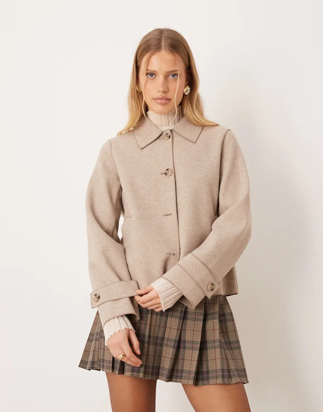  Vila Button Front Short Lightweight Jacket In Natural Melange Neutral 