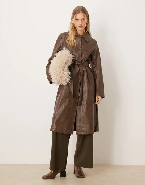  Vila Long Coated Formal Coat In Brown 