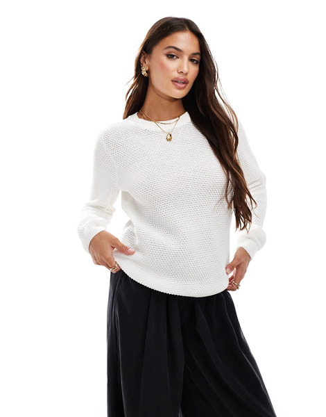  Vila Longsleeve Textured Knitted Jumper In White 