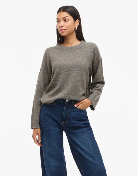  Vila Oversized Knitted Jumper In Falcon Brown 