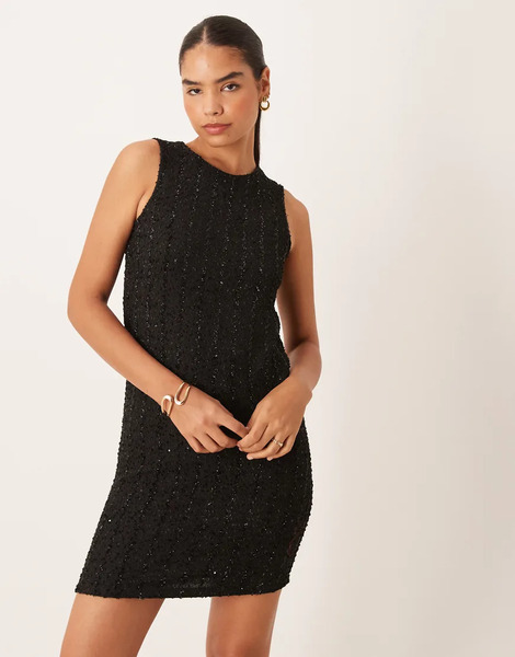  Vila Sequin Shift Mini Dress With Bow Back In Black 
