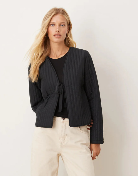  Vila Tie Front Quilted Jacket In Black 