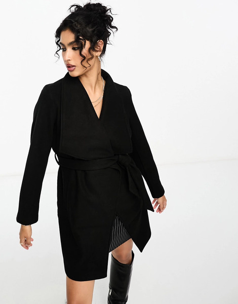  Vila Waterfall Belted Coat In Black 