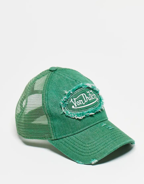  Von Dutch Distressed Trucker Cap In Green 