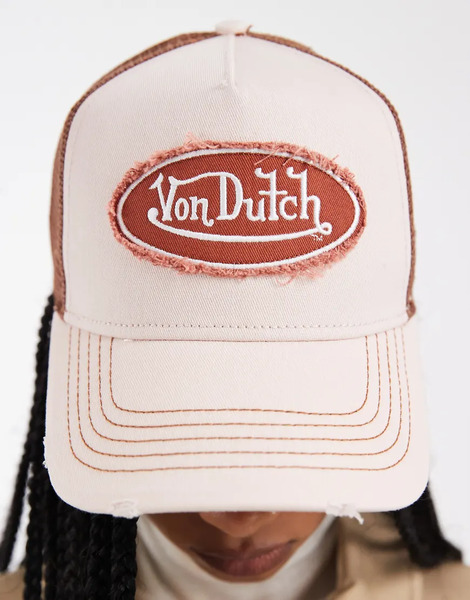  Von Dutch Distressed Trucker Cap In Peach Orange 