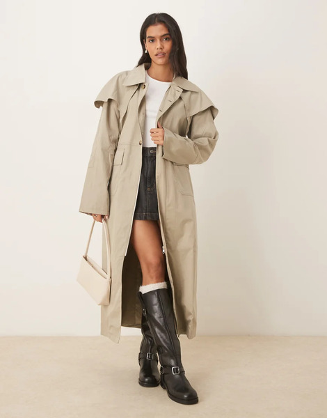 Vrg Grl Longline Mac Coat In Beige Green 