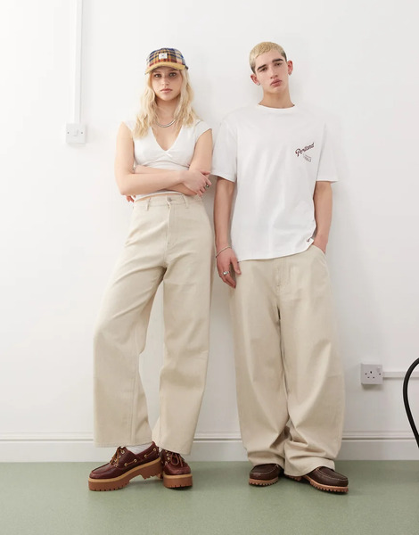  Weekday Astro Unisex Linen Blend Trousers In Beige Neutral 