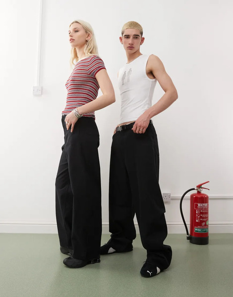  Weekday Astro Unisex Linen Blend Trousers In Black 
