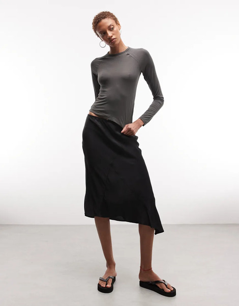  Weekday Asymmetric Satin Skirt In Black 