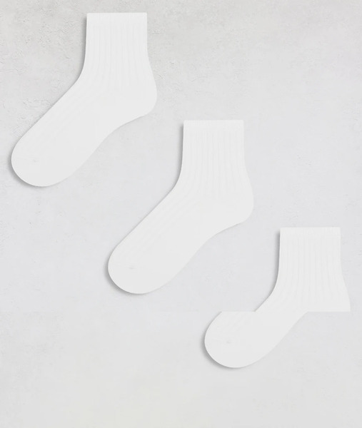  Weekday Bella 3 Pack Ribbed Socks In White 