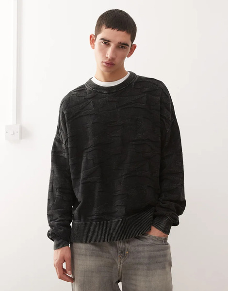  Weekday Boxy Fit 3d Texture Effect Jumper In Black 