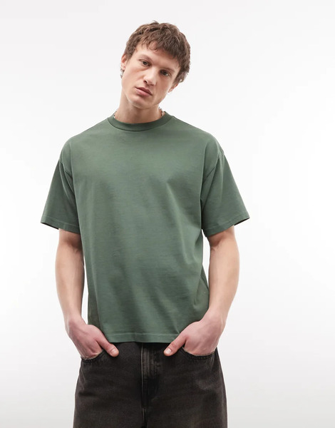  Weekday Boxy Oversized Fit T Shirt In Dark Green 