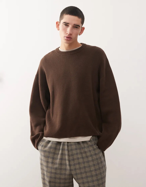  Weekday Boxy Oversized Jumper In Dark Brown 
