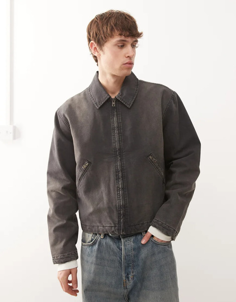  Weekday Boxy Washed Canvas Jacket In Black 
