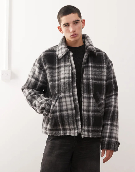  Weekday Brushed Wool Blend Jacket In Black Check 