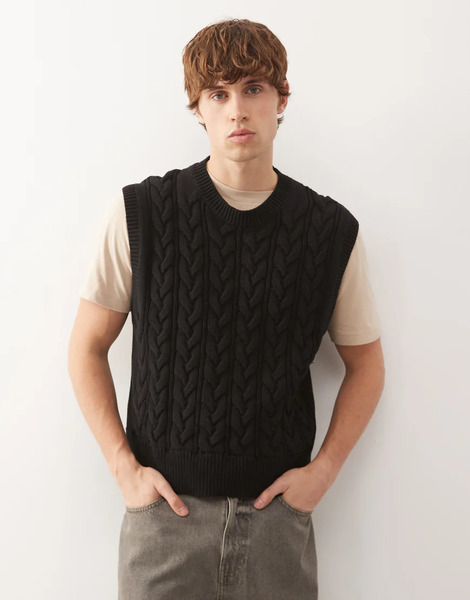  Weekday Cable Knit Vest In Black 