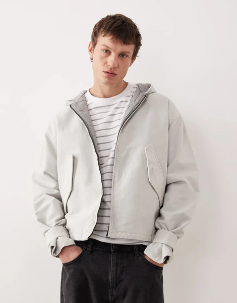  Weekday Canvas Bomber Jacket In Light Grey 