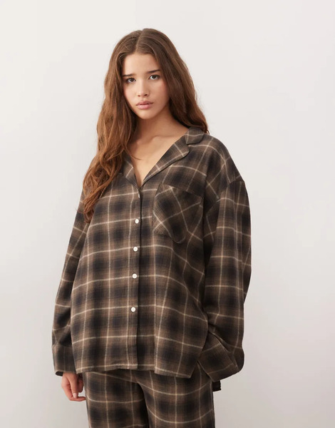  Weekday Co Ord Lounge Oversized Shirt In Brown Check 