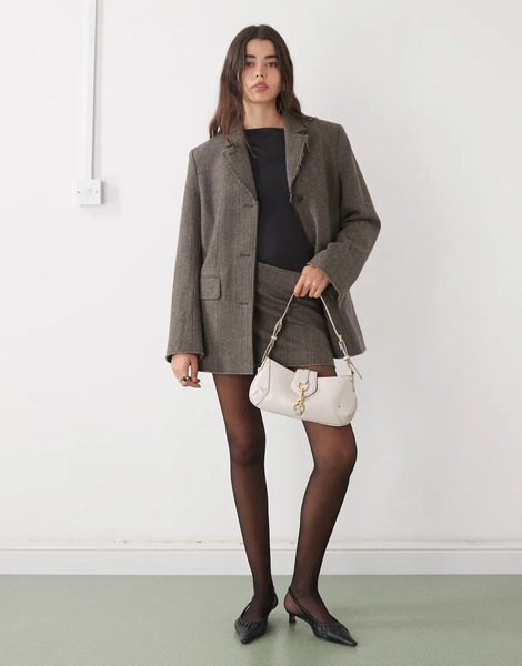  Weekday Co Ord Wool Blend Oversized Blazer With Raw Edges In Dark Mole Herringbone Brown 