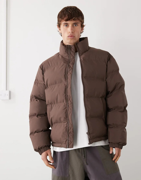  Weekday Cole Puffer Jacket In Dark Brown 
