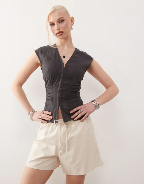  Weekday Elasticated Waist Shorts In Beige Neutral 