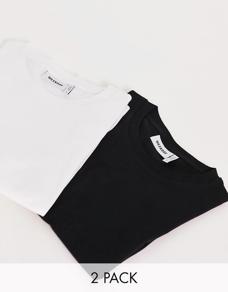  Weekday Essence Standard 2 Pack T Shirt In Black White Multi 