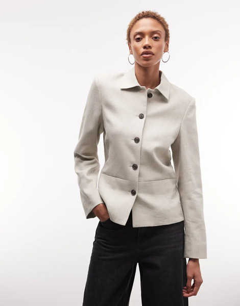  Weekday Fitted Linen Button Up Jacket In Natural Blonde 
