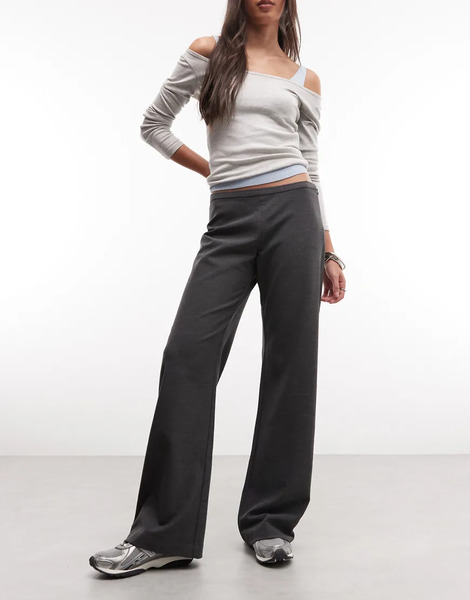  Weekday Flared Suiting Trousers With Side Zip In Dark Grey Melange 