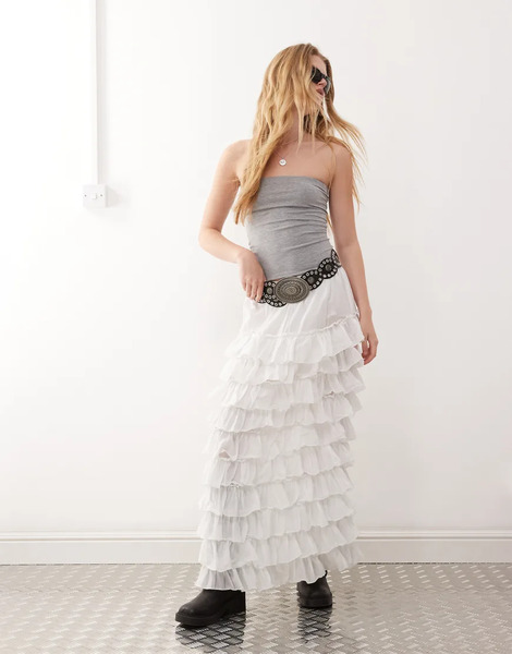  Weekday Frill Hem Maxi Skirt In White 