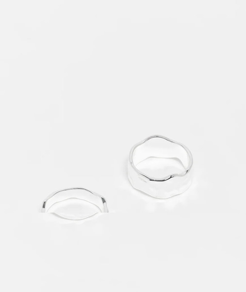  Weekday Hammered Ring 2 Pack In Silver 