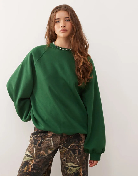  Weekday Heavyweight Jersey Oversized Sweatshirt In Dark Green 