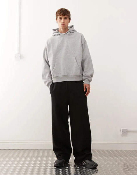  Weekday Heavyweight Jersey Oversized Wide Leg Joggers In Black 