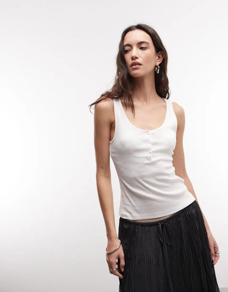  Weekday Henley Vest Top In Off White 