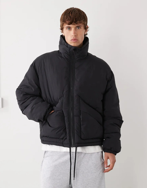  Weekday High Neck Puffer Jacket In Black 