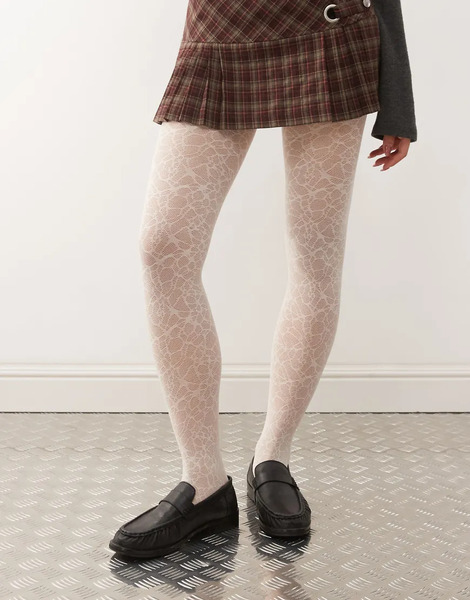  Weekday Lace Tights In Off White 