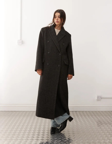  Weekday Logan Wool Blend Oversized Coat In Mole Herringbone Grey 