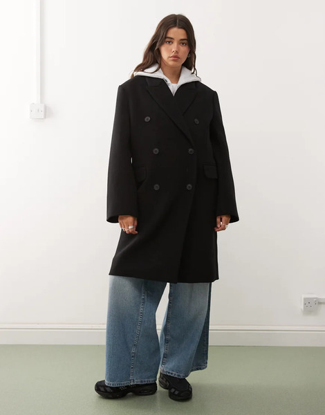  Weekday Logan Wool Blend Oversized Knee Length Coat In Black 