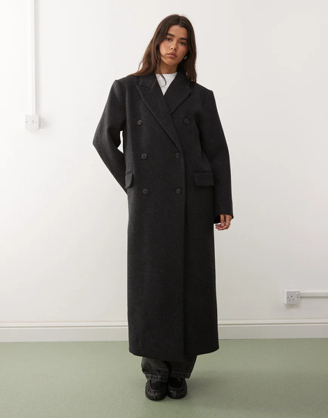  Weekday Logan Wool Blend Oversized Knee Length Coat In Dark Grey Melange 