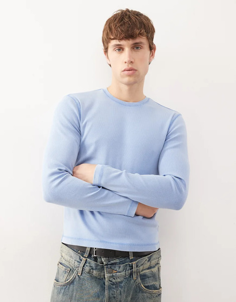  Weekday Long Sleeve Rib Top In Light Blue 